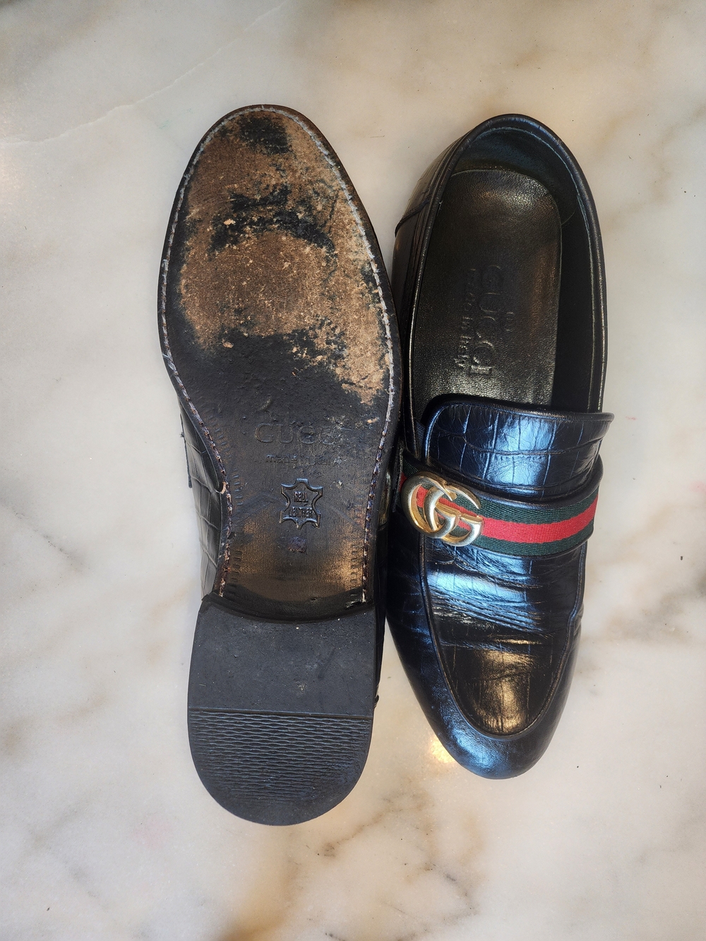 Gucci Men's Black Leather Horsebit Loafers - Black